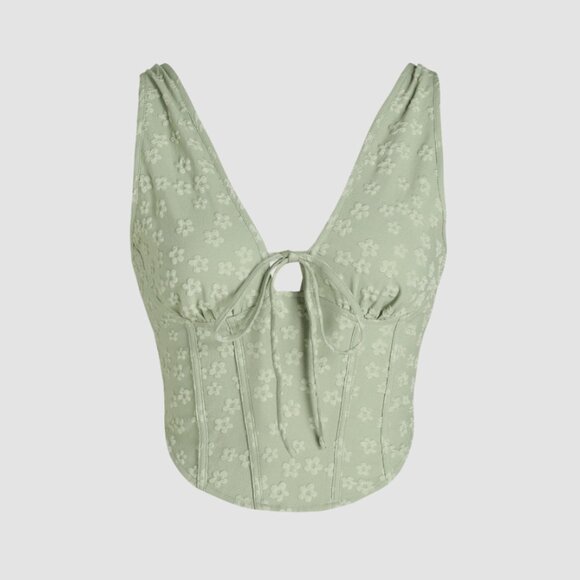 NWT Cider Sage Green Floral Daisy Corset Knotted V-neck Cami Top - Size Small - Picture 1 of 4
